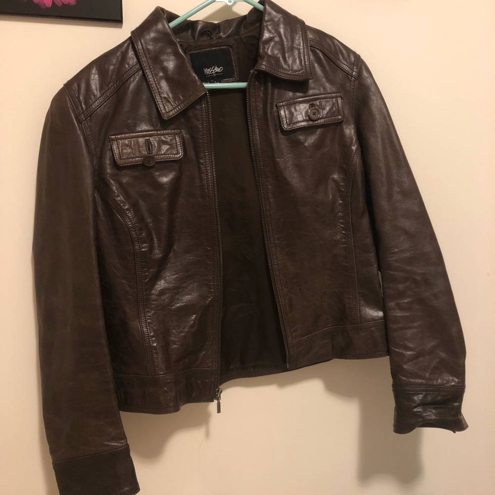 Beautiful genuine brown leather jacket